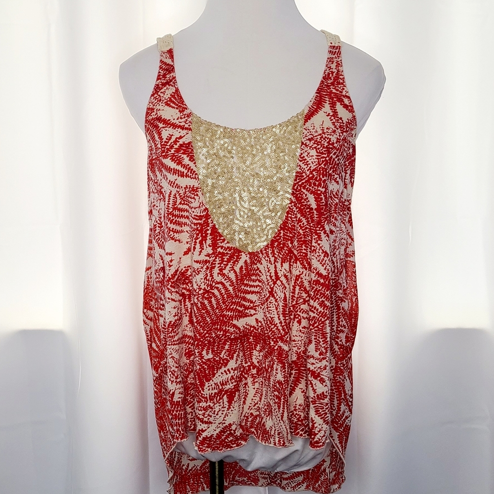 TINY by Anthropologie Crochet Sequined Hi-lo Top  A